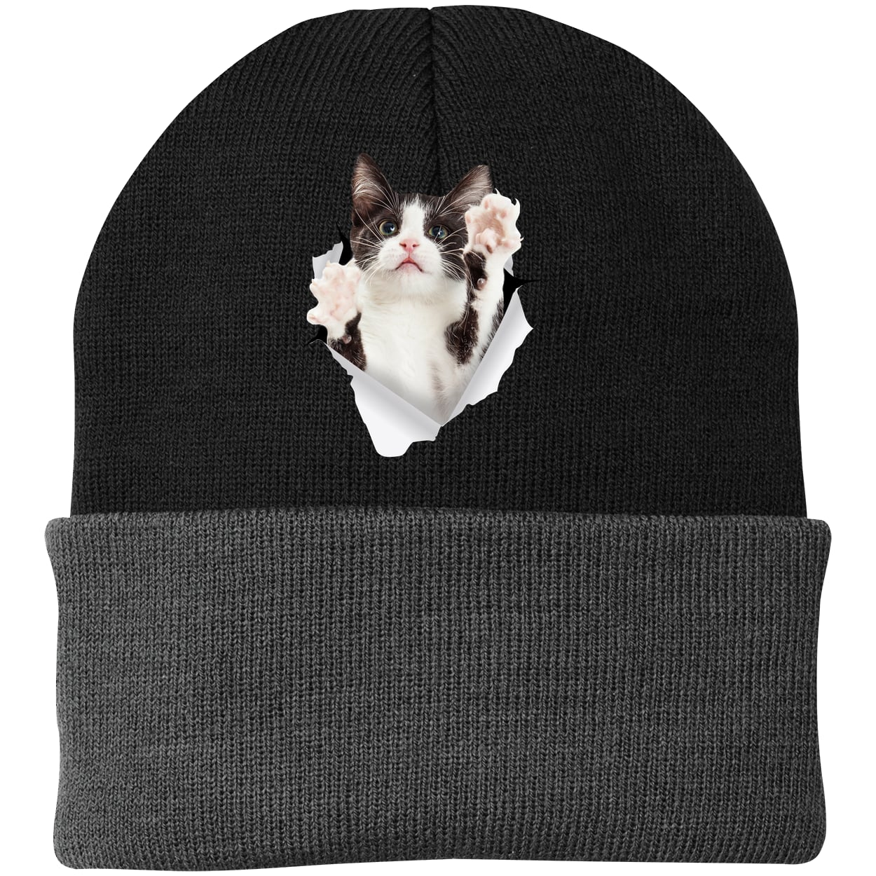 CP90 Port & Company Knit Beanie - Black/Gray