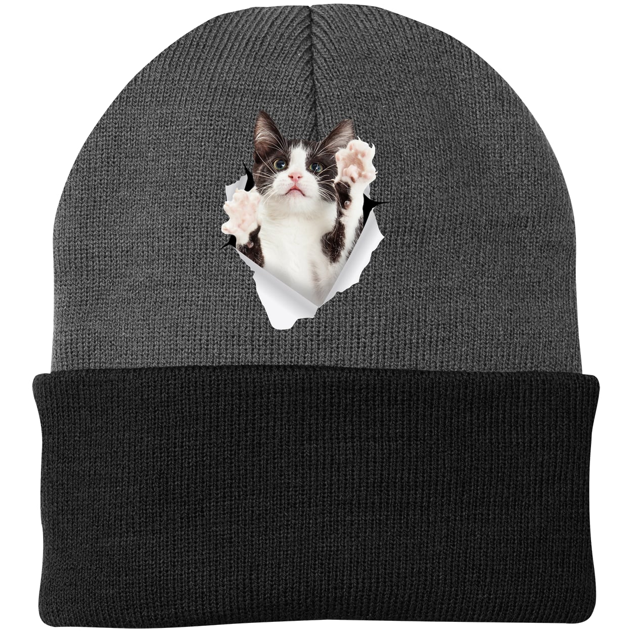 CP90 Port & Company Knit Beanie - Athletic Oxford/Black
