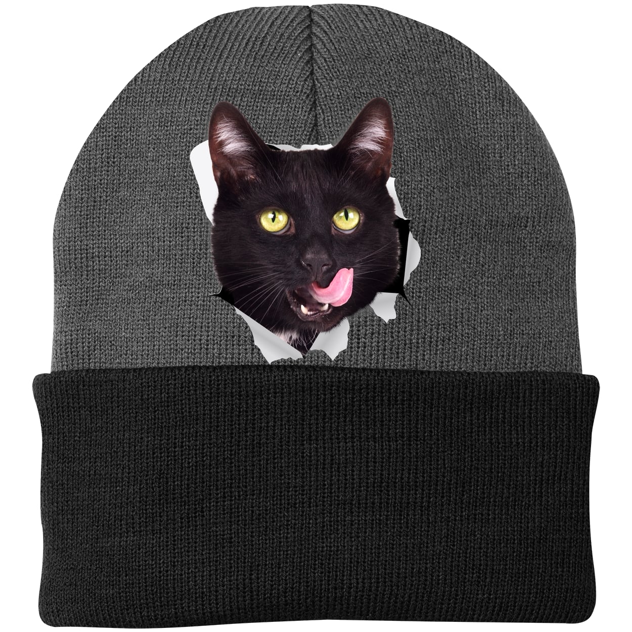 CP90 Port & Company Knit Beanie - Athletic Oxford/Black