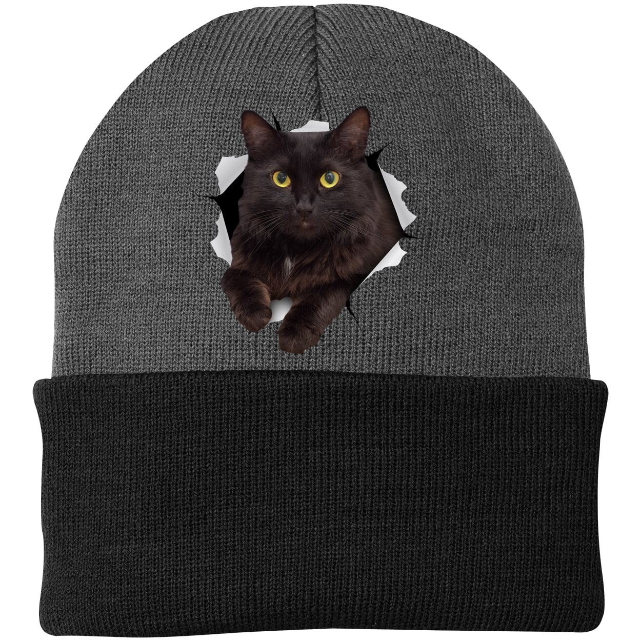 CP90 Port & Company Knit Beanie - Athletic Oxford/Black
