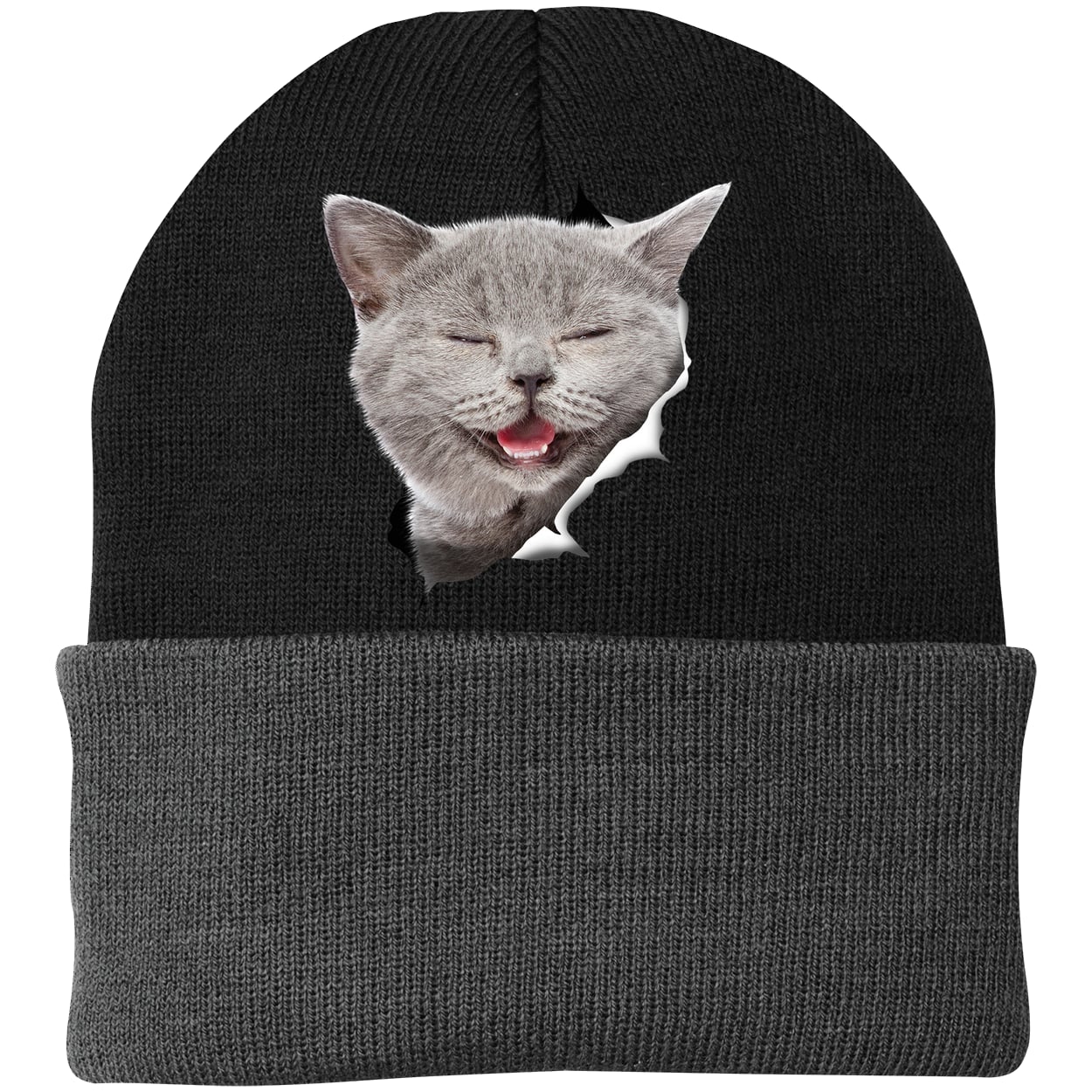 CP90 Port & Company Knit Beanie - Black/Gray