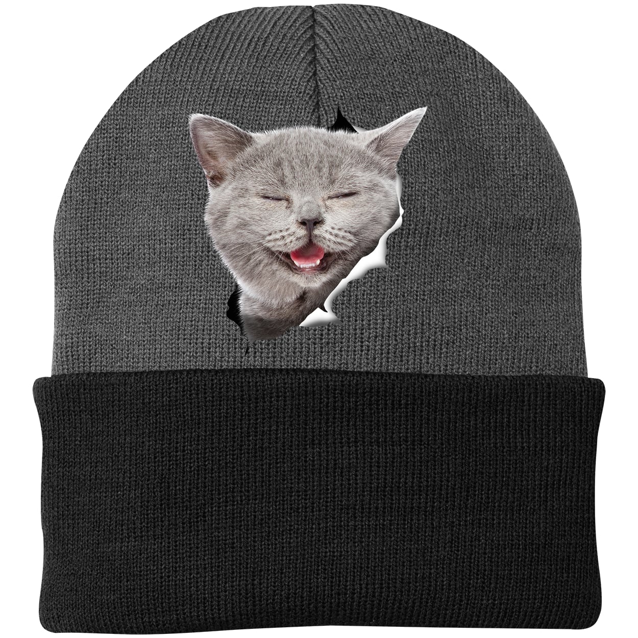 CP90 Port & Company Knit Beanie - Athletic Oxford/Black