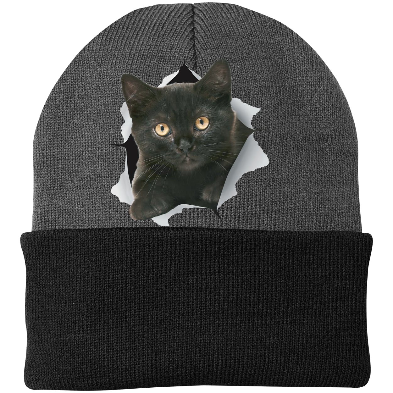 CP90 Port & Company Knit Beanie - Athletic Oxford/Black