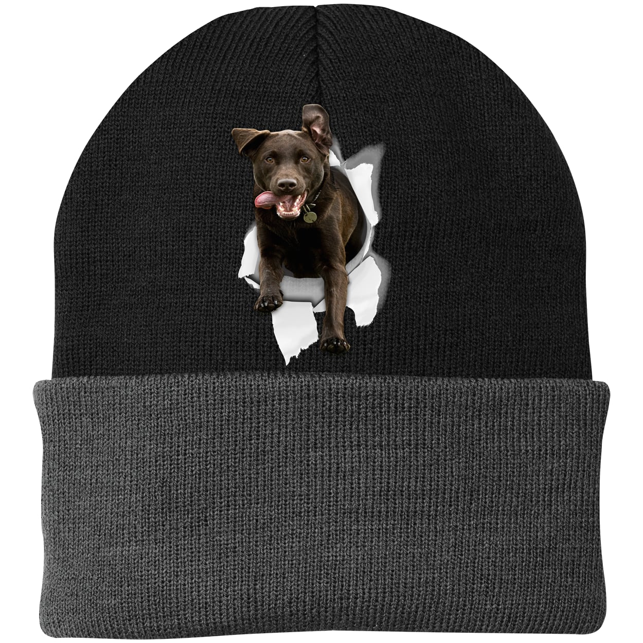 CP90 Port & Company Knit Beanie - Black/Gray
