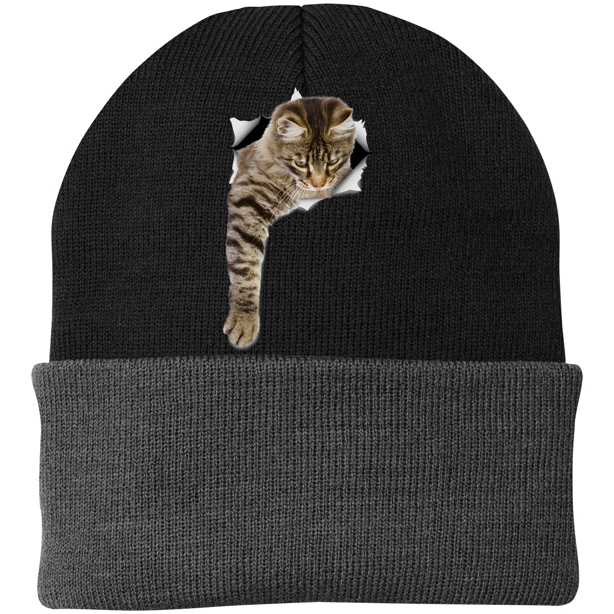 CP90 Port & Company Knit Beanie - Black/Gray