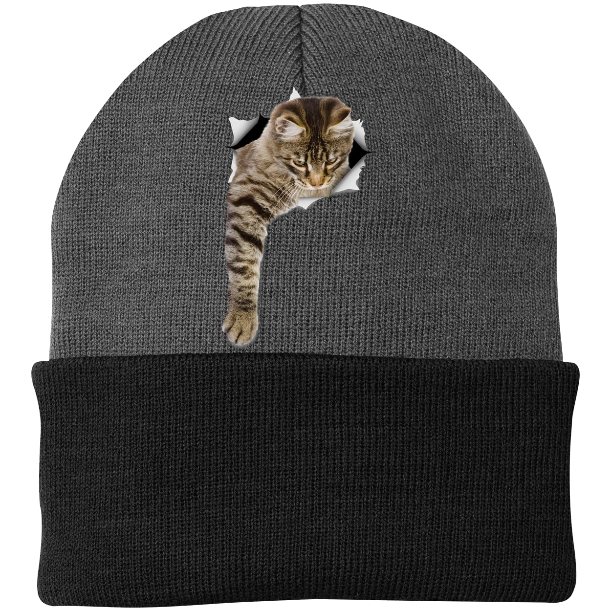 CP90 Port & Company Knit Beanie - Athletic Oxford/Black