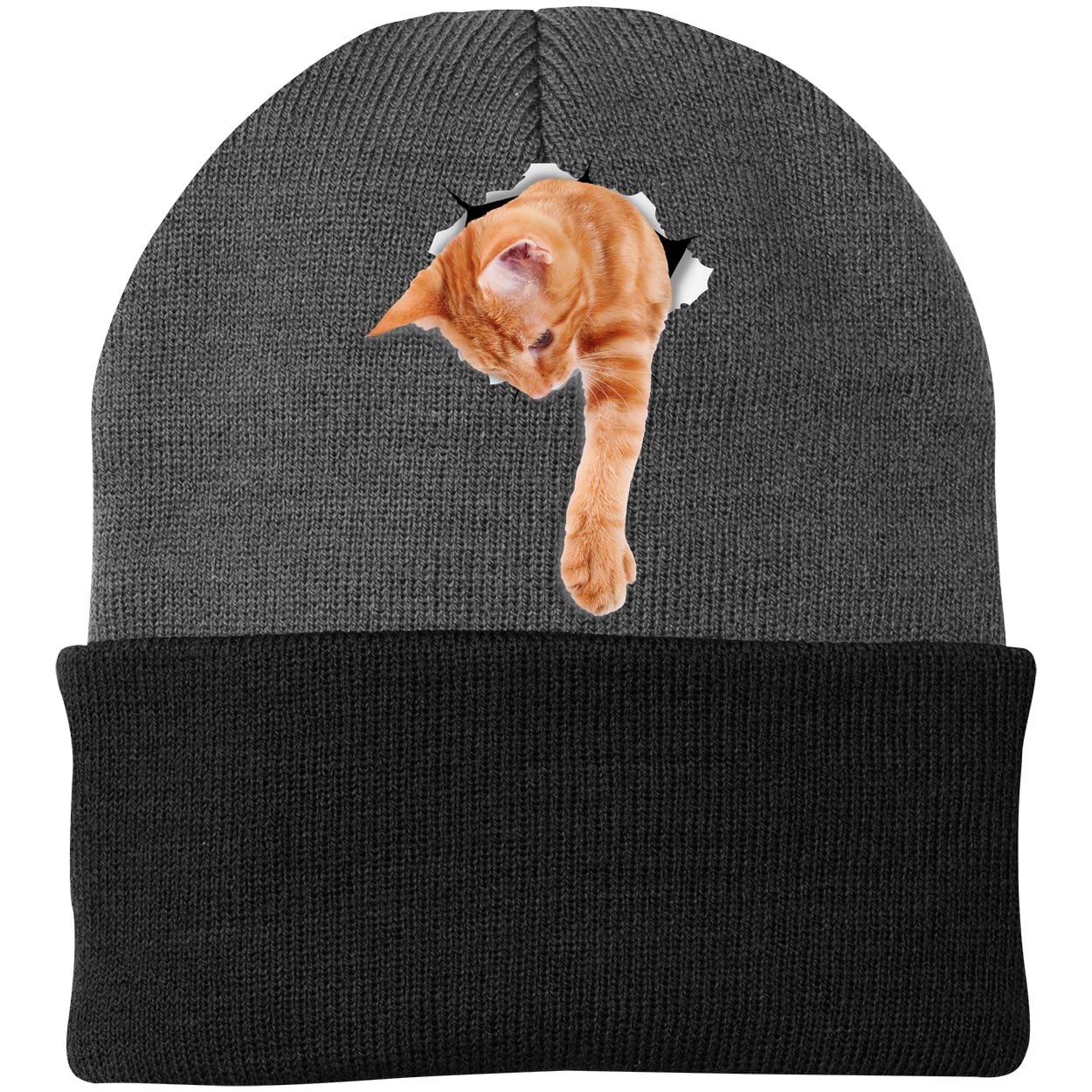CP90 Port & Company Knit Beanie - Athletic Oxford/Black