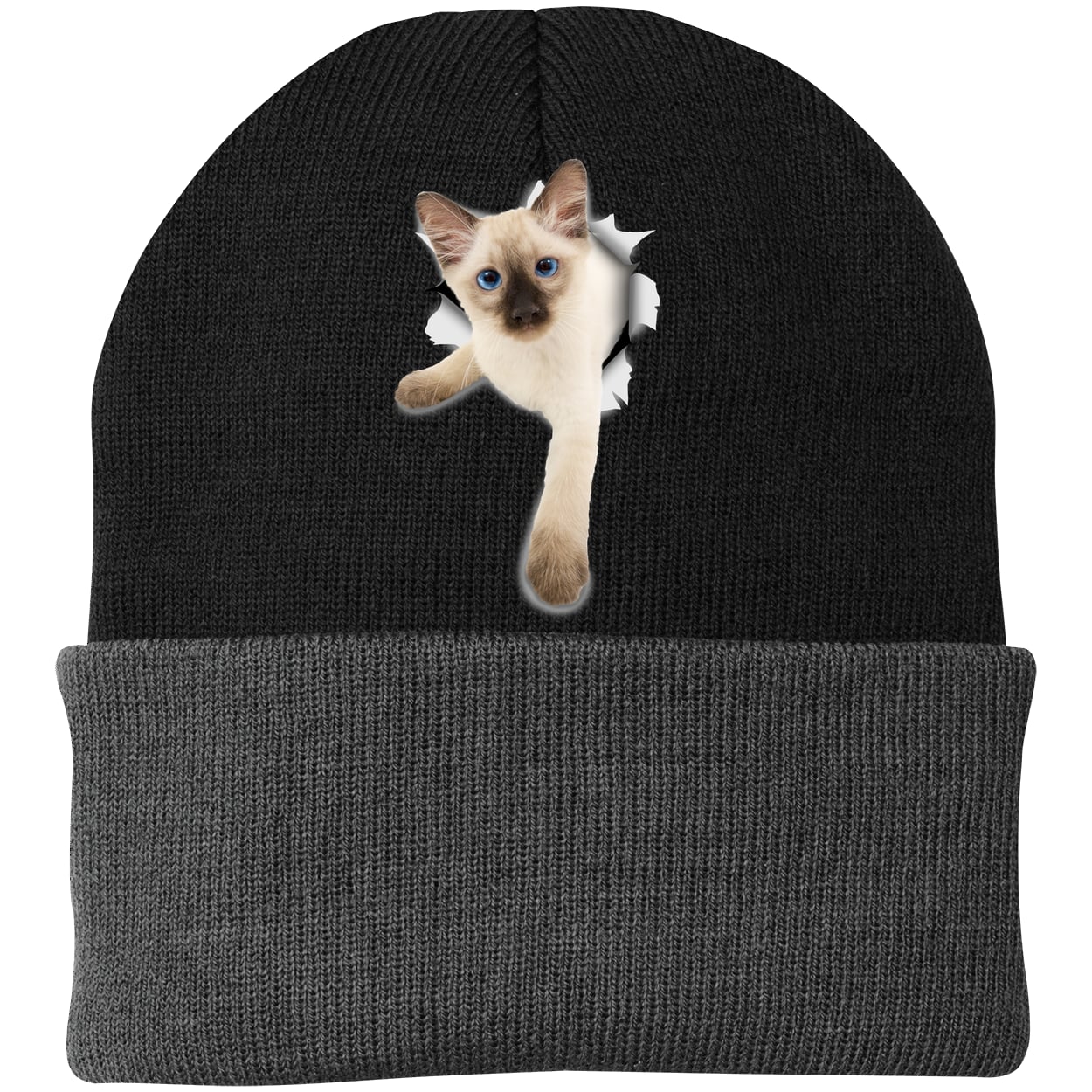 CP90 Port & Company Knit Beanie - Black/Gray