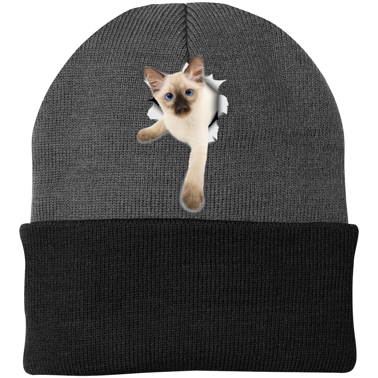 CP90 Port & Company Knit Beanie - Athletic Oxford/Black