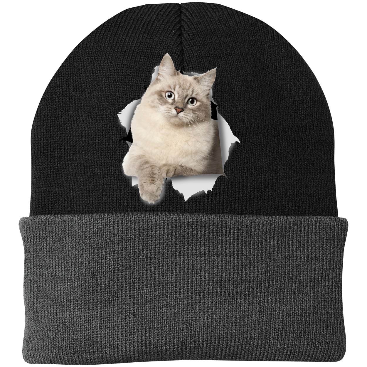 CP90 Port & Company Knit Beanie - Black/Gray