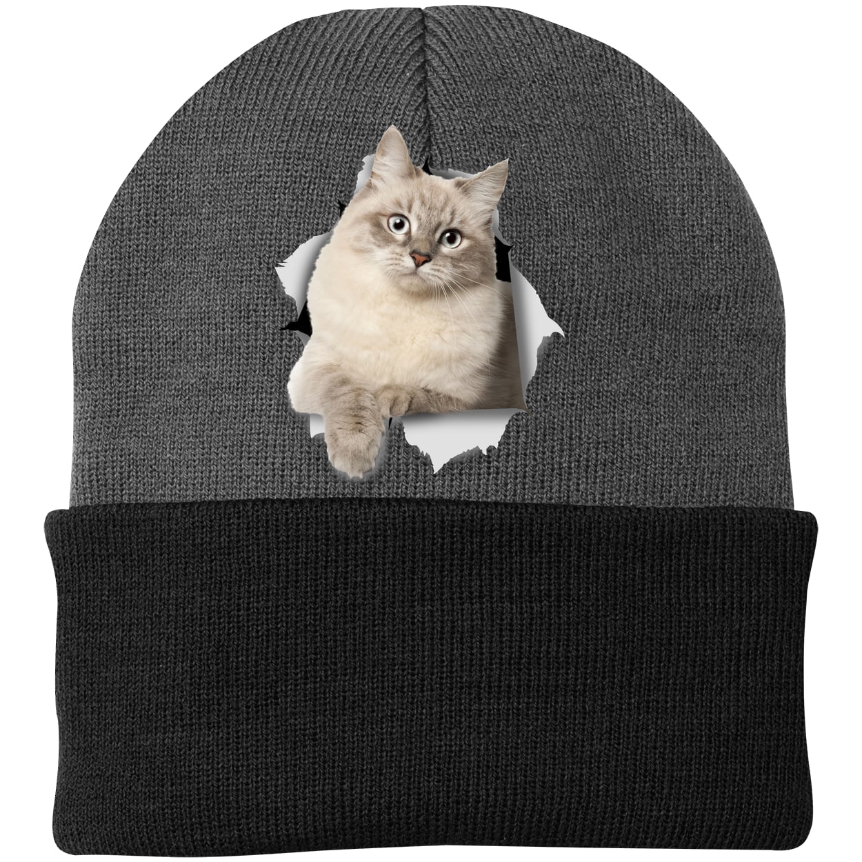 CP90 Port & Company Knit Beanie - Athletic Oxford/Black