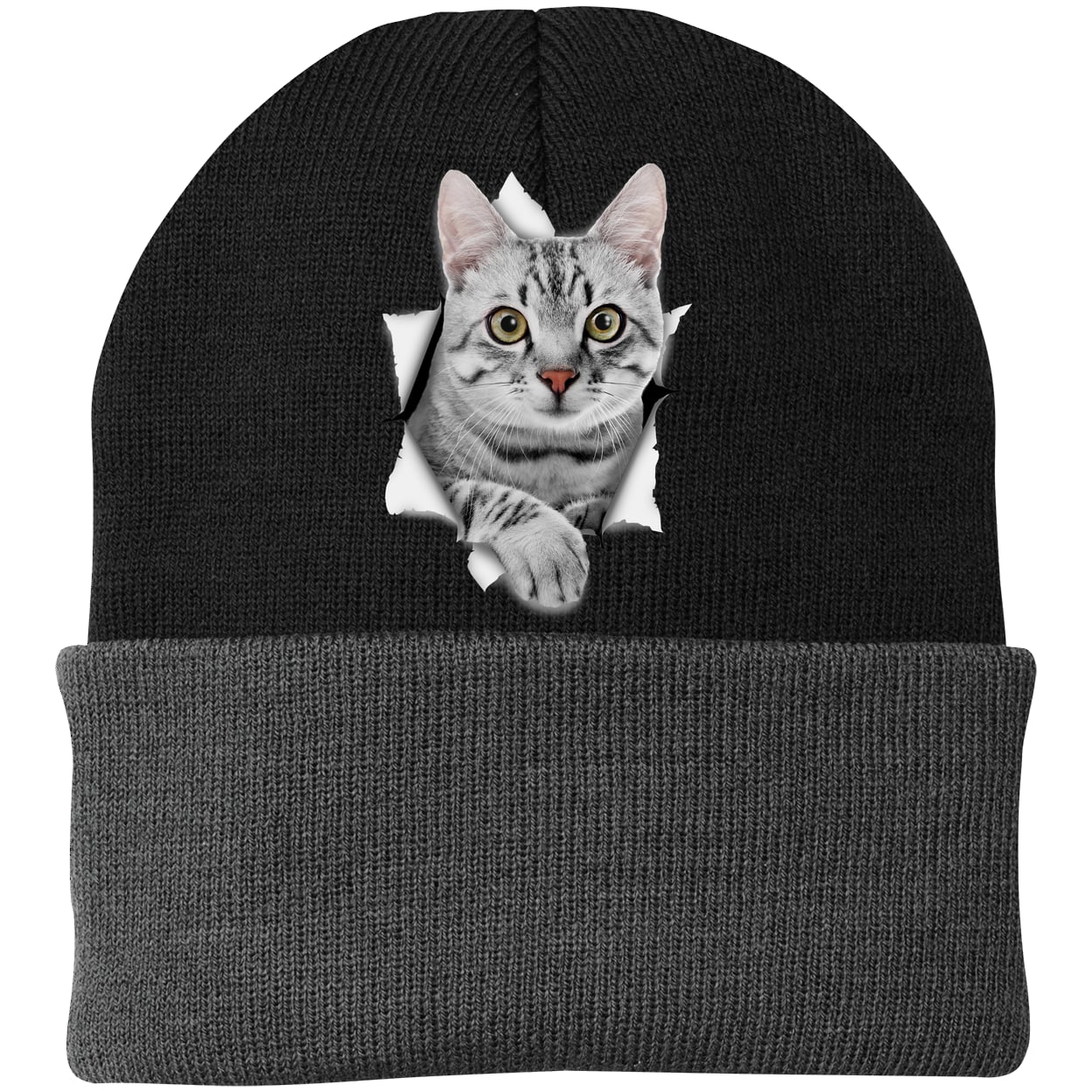 CP90 Port & Company Knit Beanie - Black/Gray