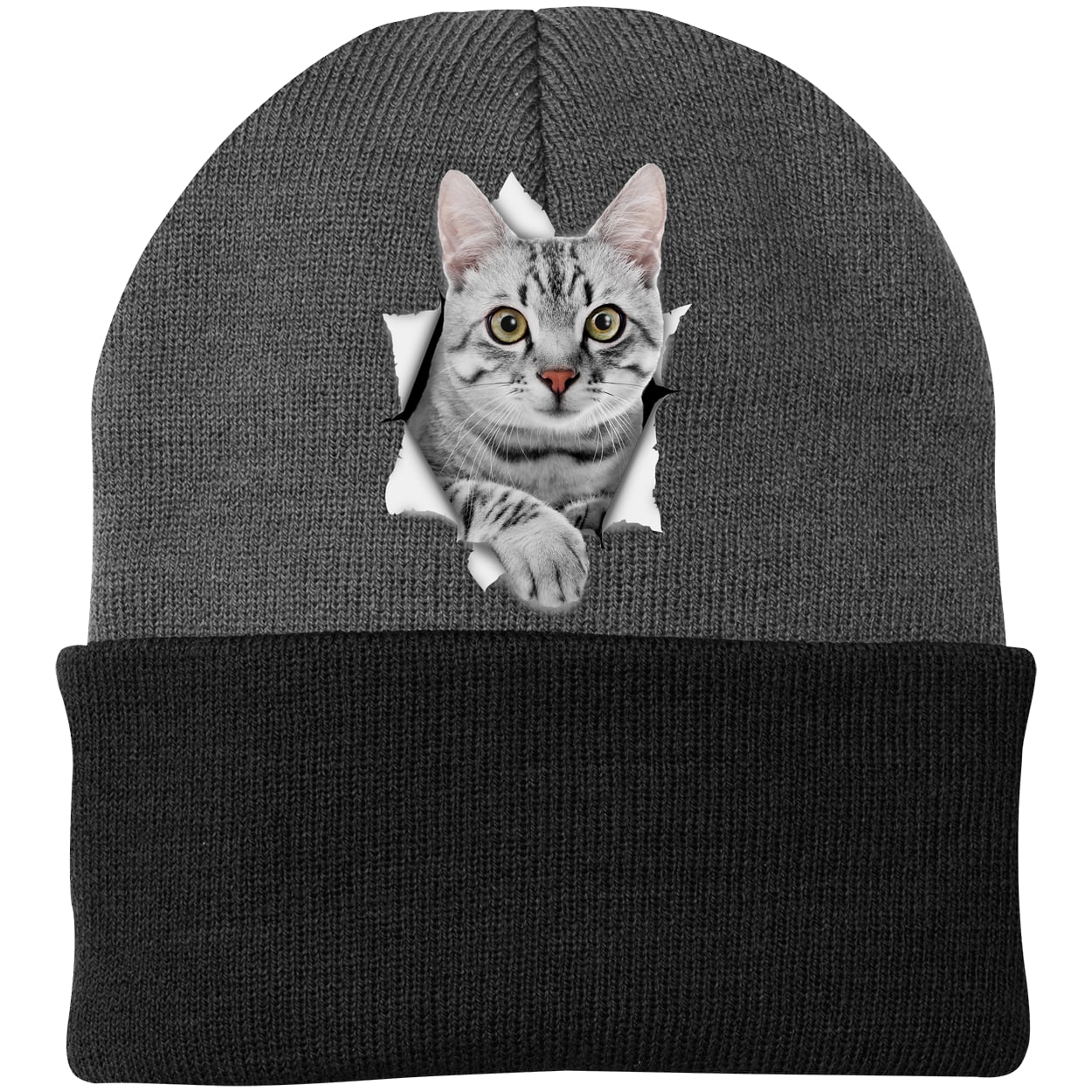 CP90 Port & Company Knit Beanie - Athletic Oxford/Black