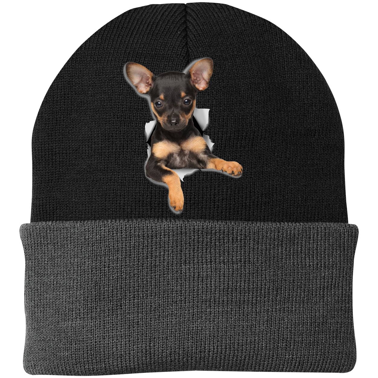 CP90 Port & Company Knit Beanie - Black/Gray