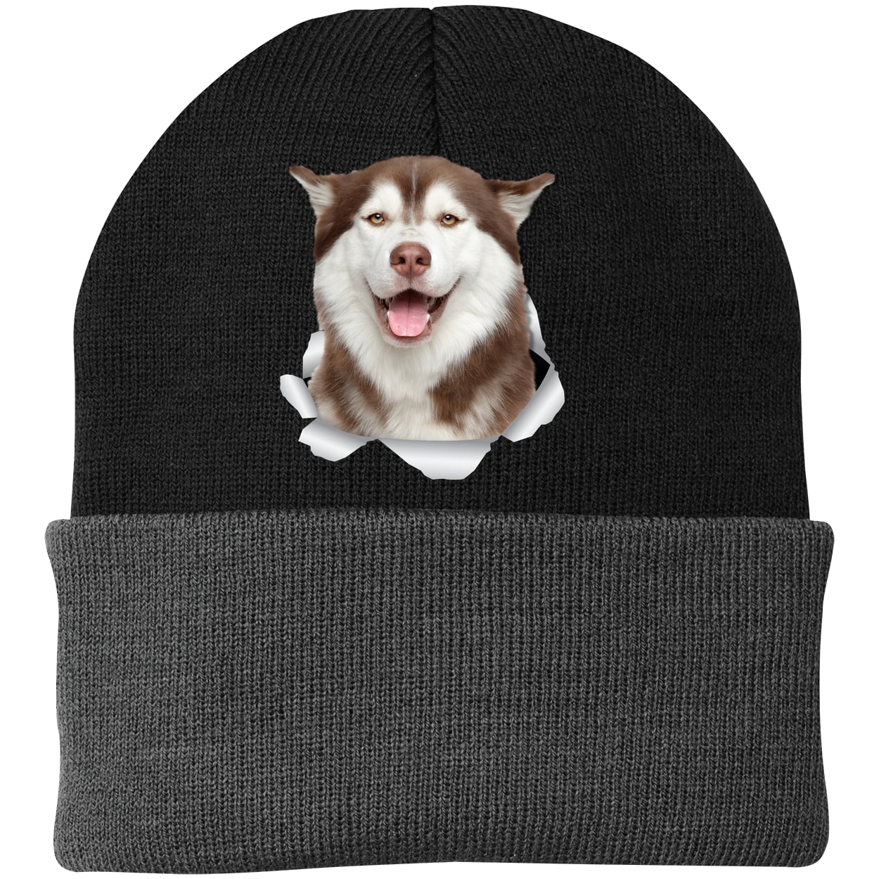 CP90 Port & Company Knit Beanie - Black/Gray