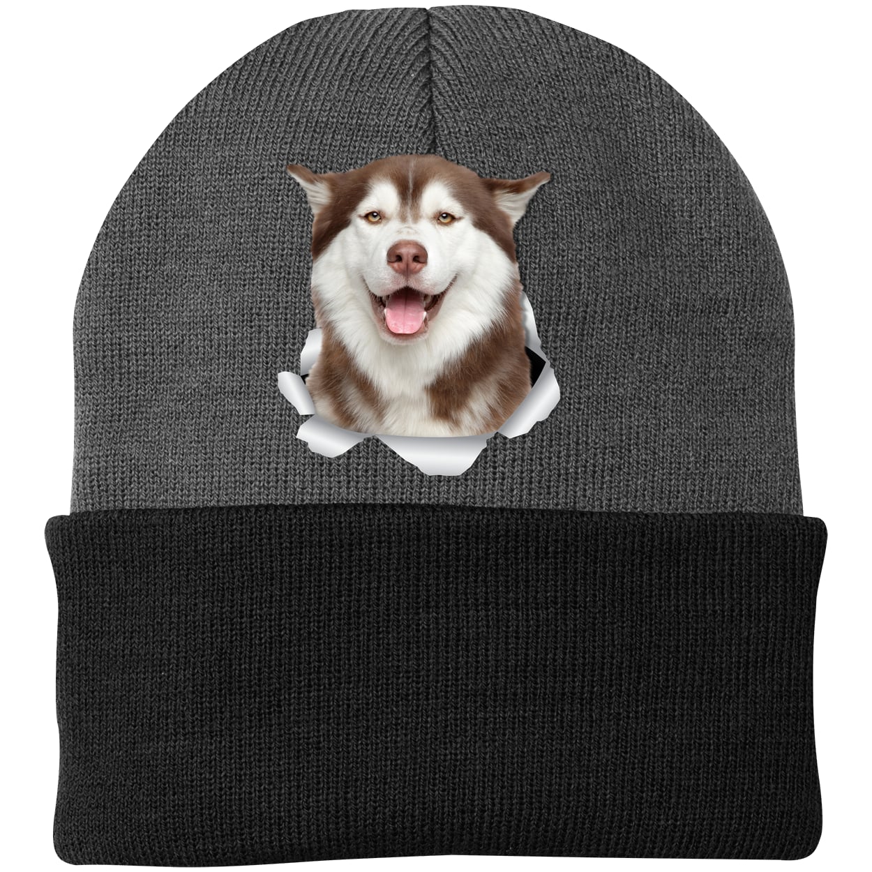 CP90 Port & Company Knit Beanie - Athletic Oxford/Black