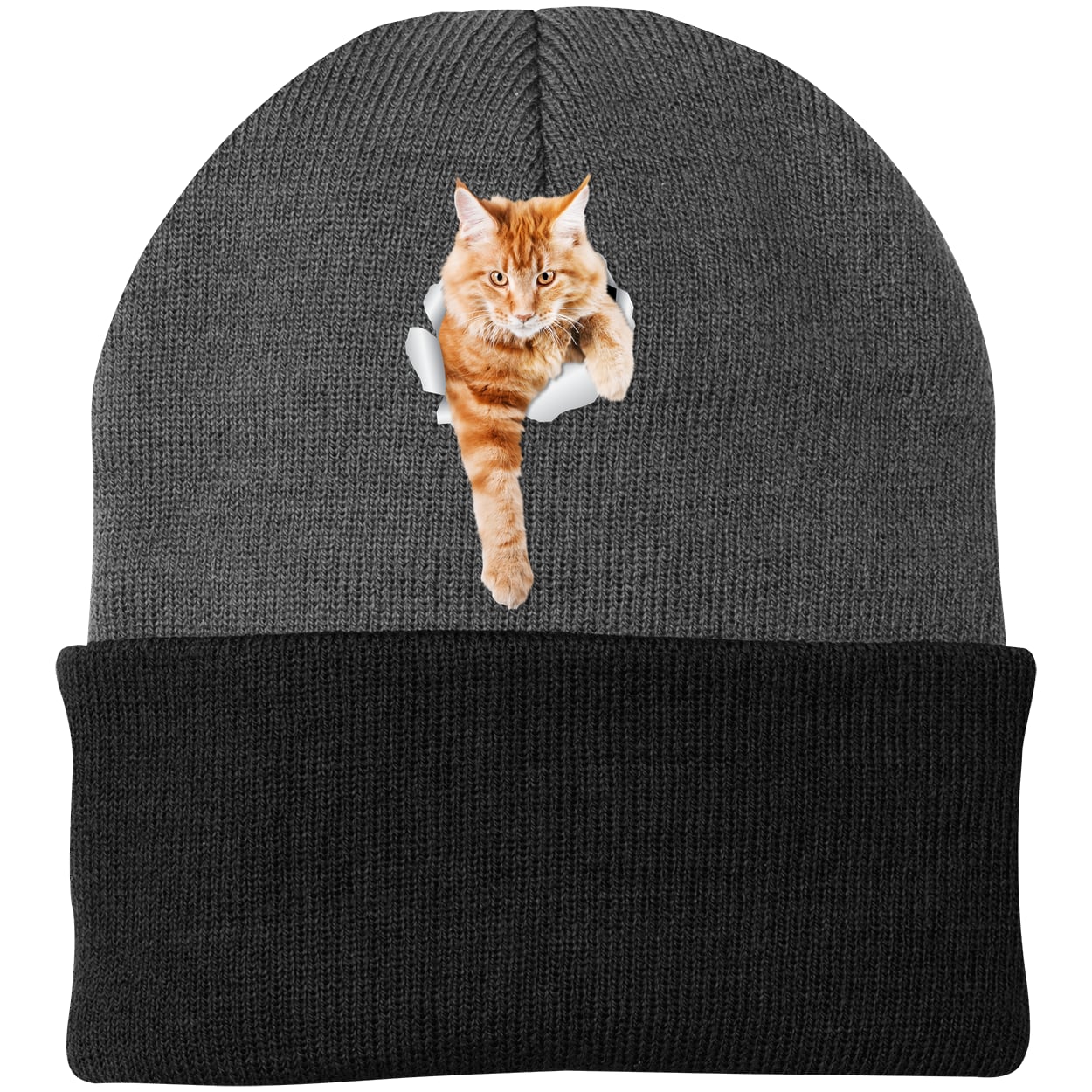 CP90 Port & Company Knit Beanie - Athletic Oxford/Black