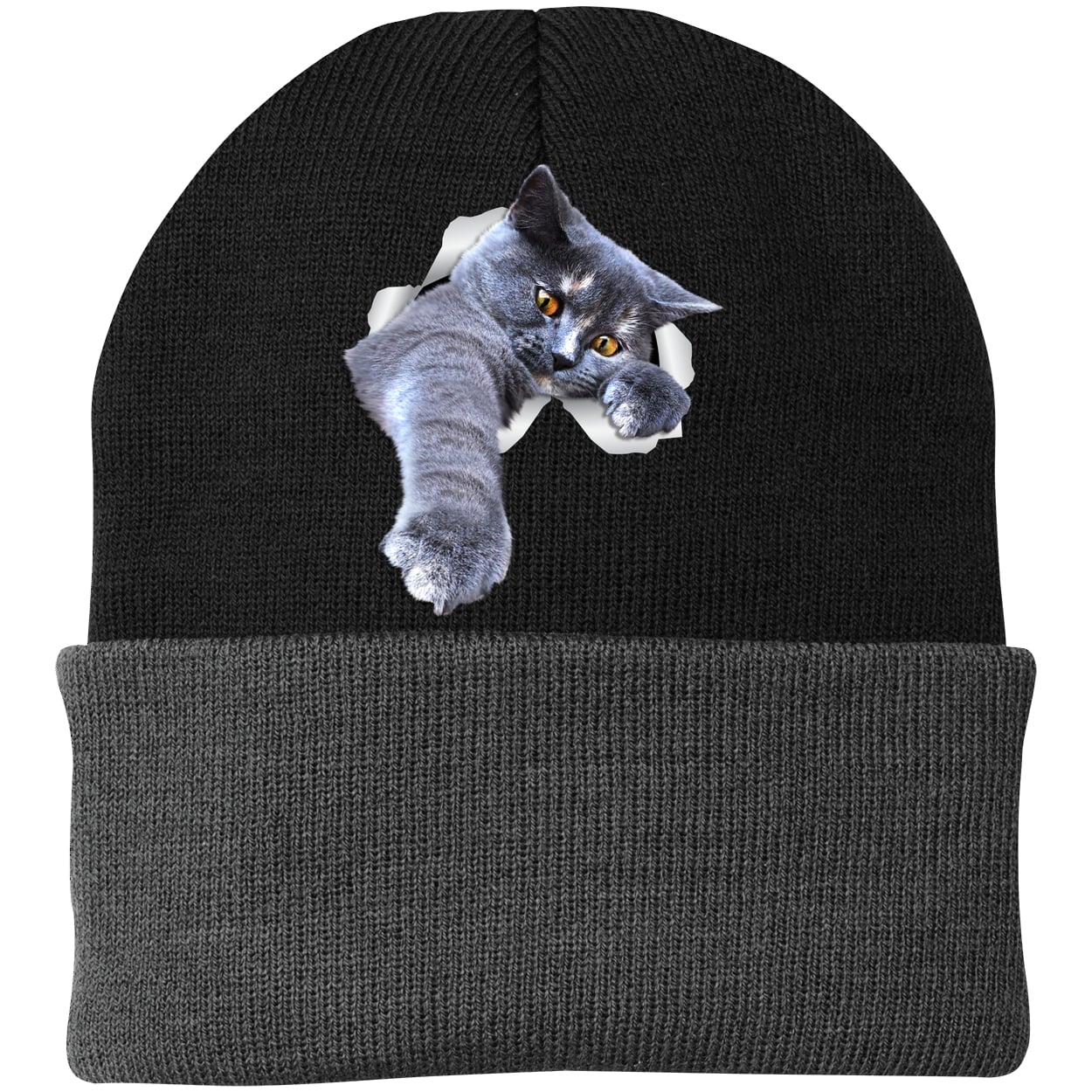 CP90 Port & Company Knit Beanie - Black/Gray