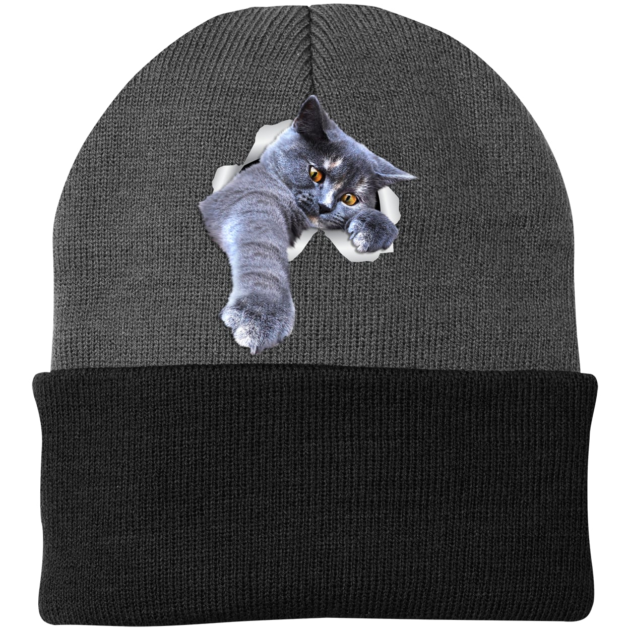 CP90 Port & Company Knit Beanie - Athletic Oxford/Black