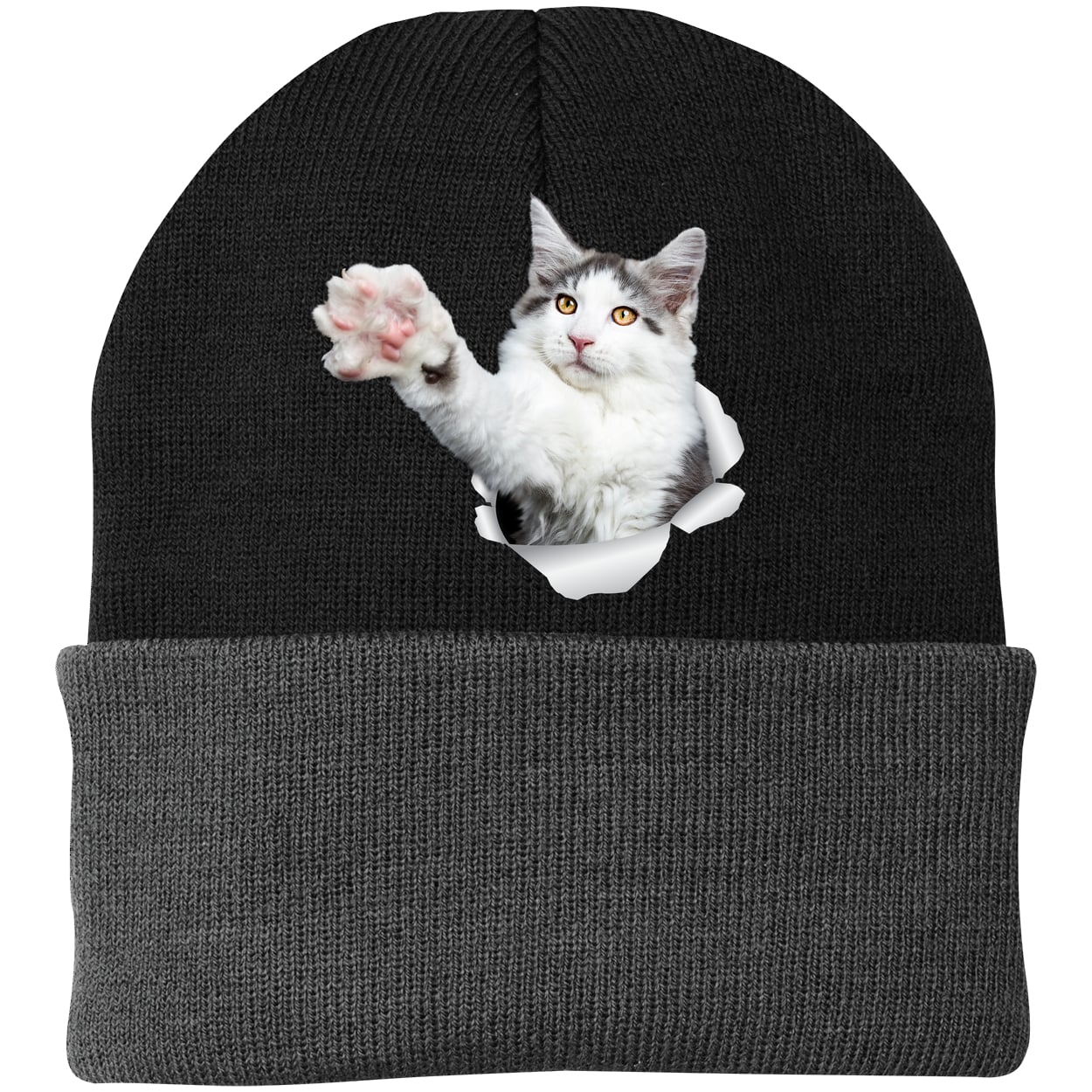 CP90 Port & Company Knit Beanie - Black/Gray