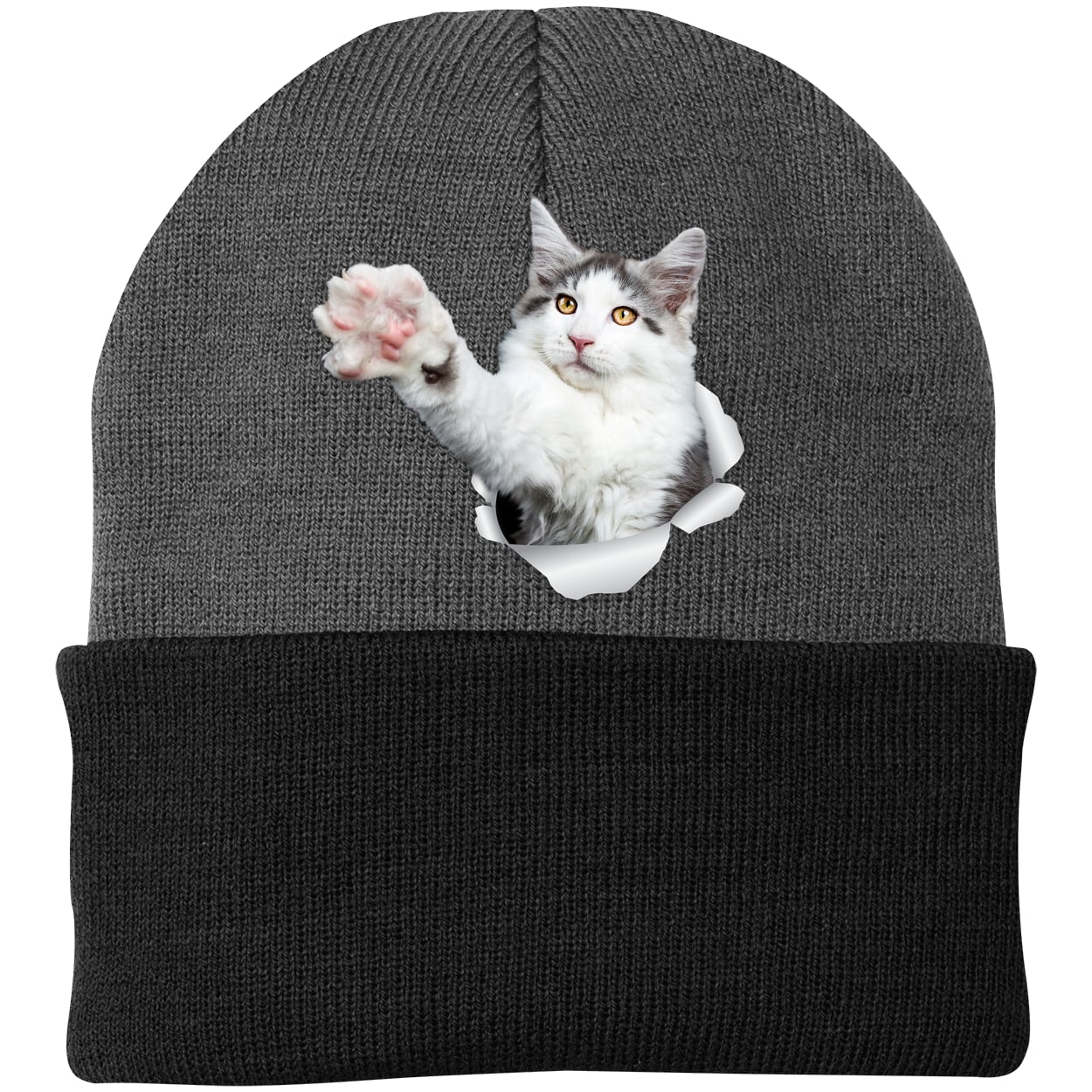 CP90 Port & Company Knit Beanie - Athletic Oxford/Black
