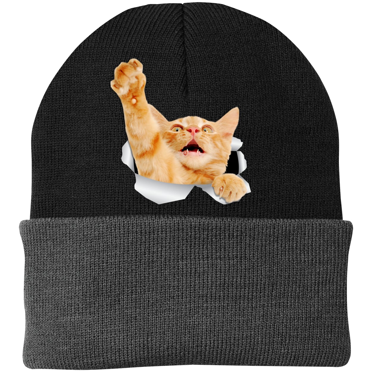CP90 Port & Company Knit Beanie - Black/Gray