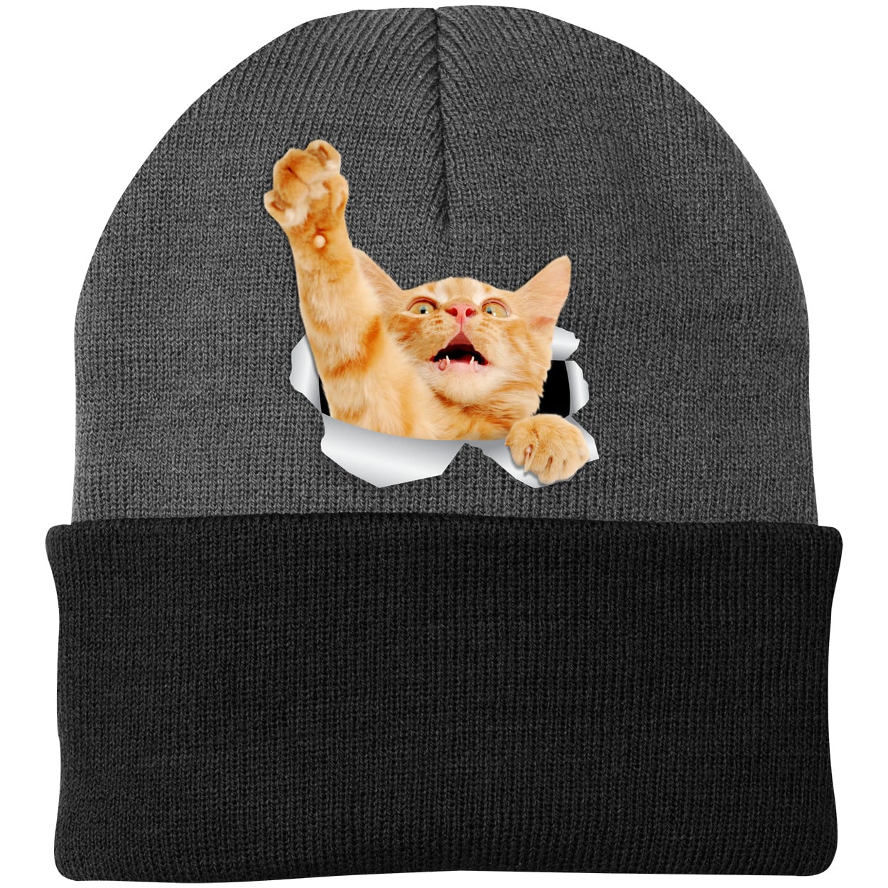 CP90 Port & Company Knit Beanie - Athletic Oxford/Black