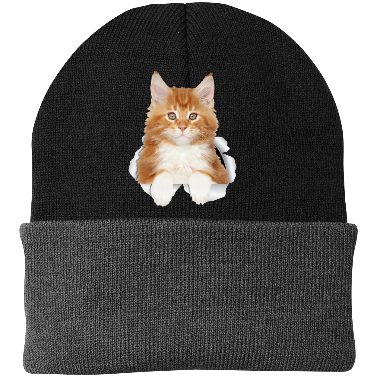 CP90 Port & Company Knit Beanie - Black/Gray