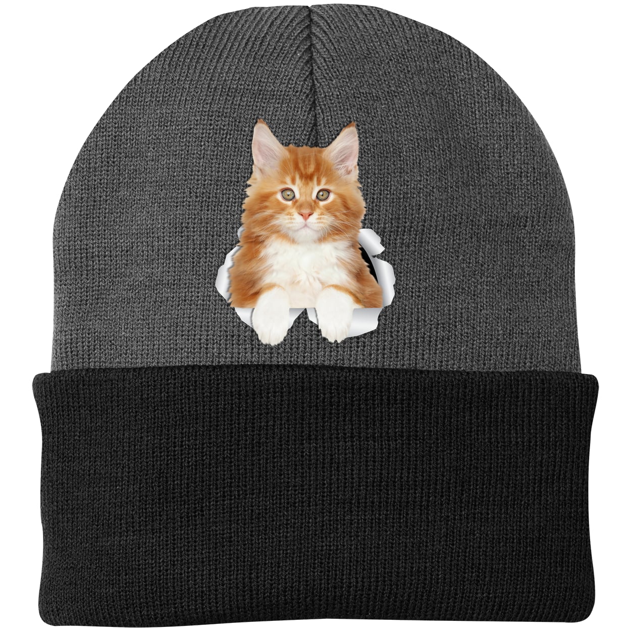 CP90 Port & Company Knit Beanie - Athletic Oxford/Black