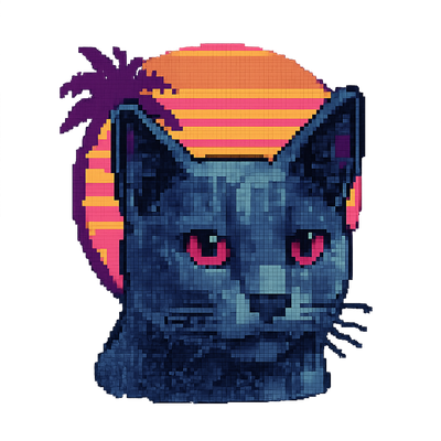 Pixel Cat at Sunset
