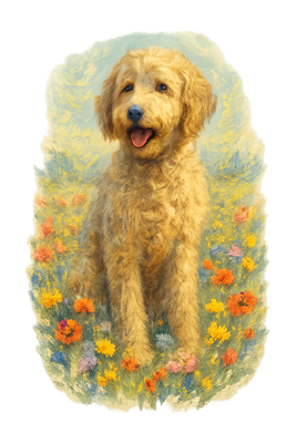 Golden Doodle Among Wildflowers