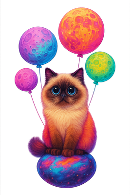 Galactic Gaze Moon Balloon Cat