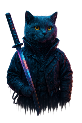 Samurai Cat in Neon Shadows