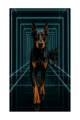 Doberman in Neon Tunnel
