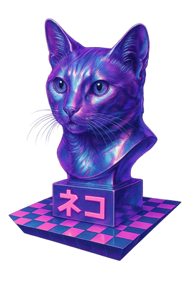 Vaporwave Feline Bust Statue